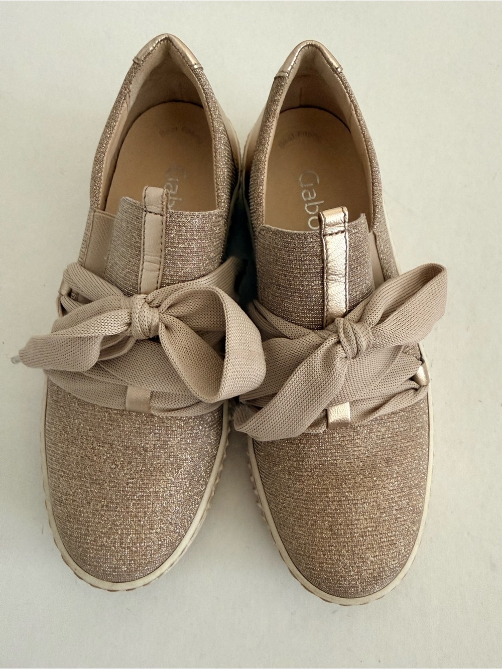 Gabor 63.333 Metallic Rose Gold Bow-Accent Slip-On Sneakers
